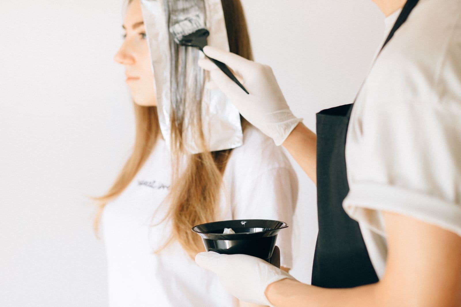 Hair colour application in progress